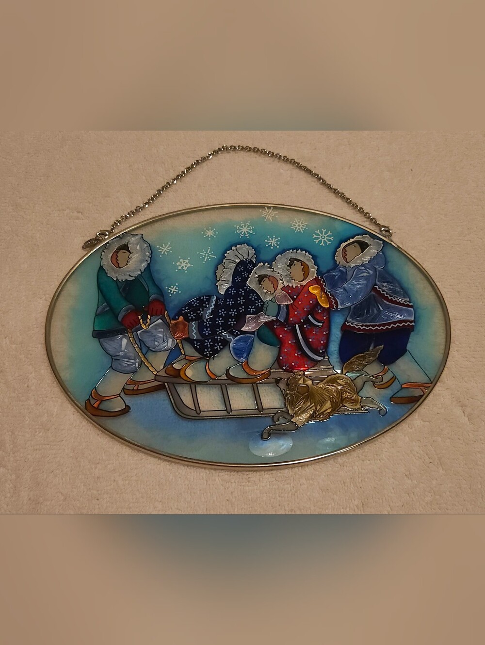 Amia Studio Inuit Family Sleigh Ride Glass Suncatcher - Barbara Lavallee WOW!!